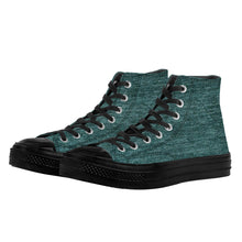 Load image into Gallery viewer, Ti Amo I love you - Exclusive Brand - Green Denim - High Top Canvas Shoes - Black  Soles
