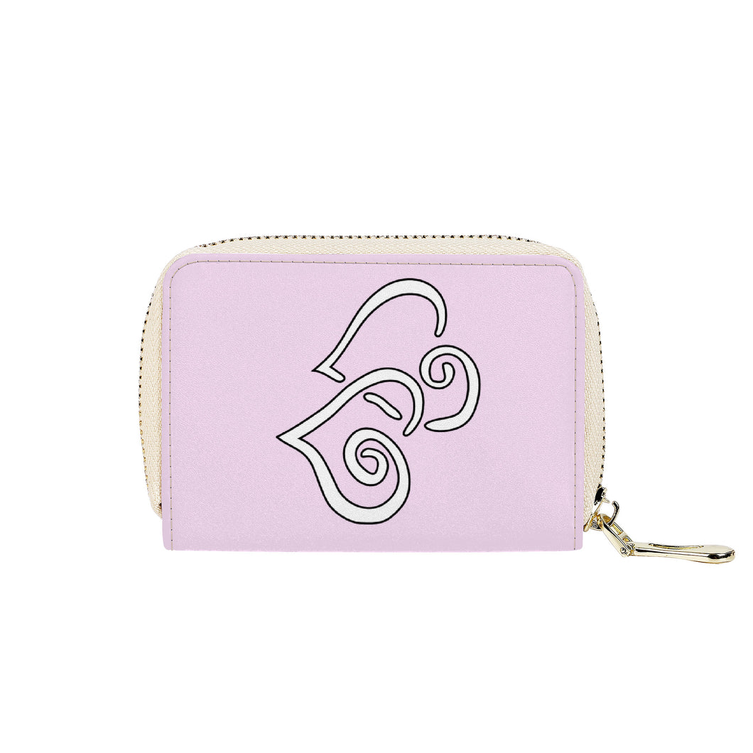 Ti Amo I love you - Exclusive Brand - Carousel Pink - Double White Heart - PU Leather - Zipper Card Holder