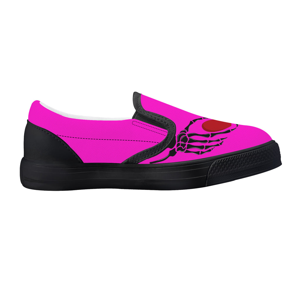 Ti Amo I love you - Exclusive Brand - Hot Magenta - Skeleton Hands with Heart - Kids Slip-on shoes - Black Soles