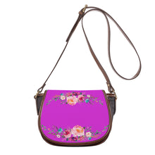 Load image into Gallery viewer, Ti Amo I love you - Exclusive Brand  - Bright Orchid - Front &amp; Top Floral Swag -  Saddle Bag
