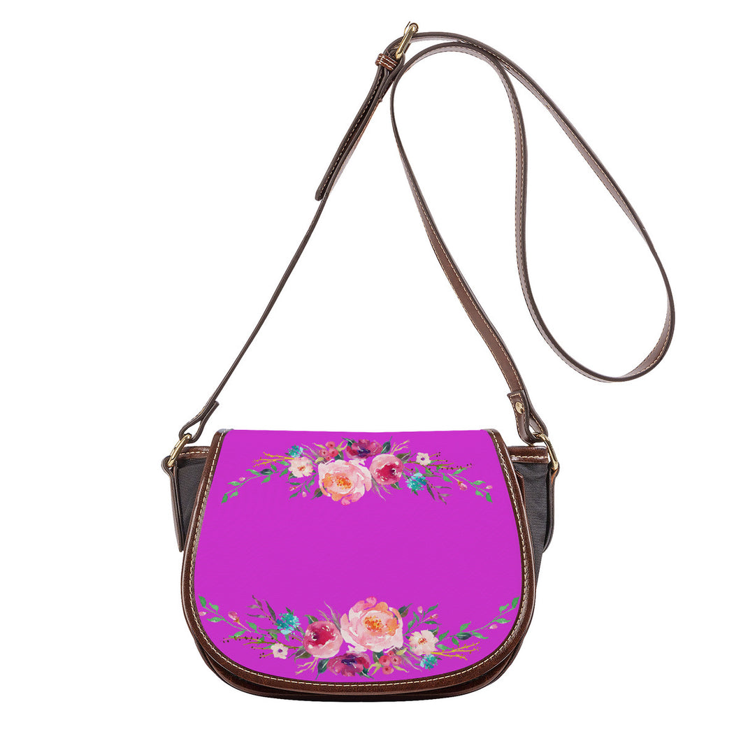 Ti Amo I love you - Exclusive Brand  - Bright Orchid - Front & Top Floral Swag -  Saddle Bag