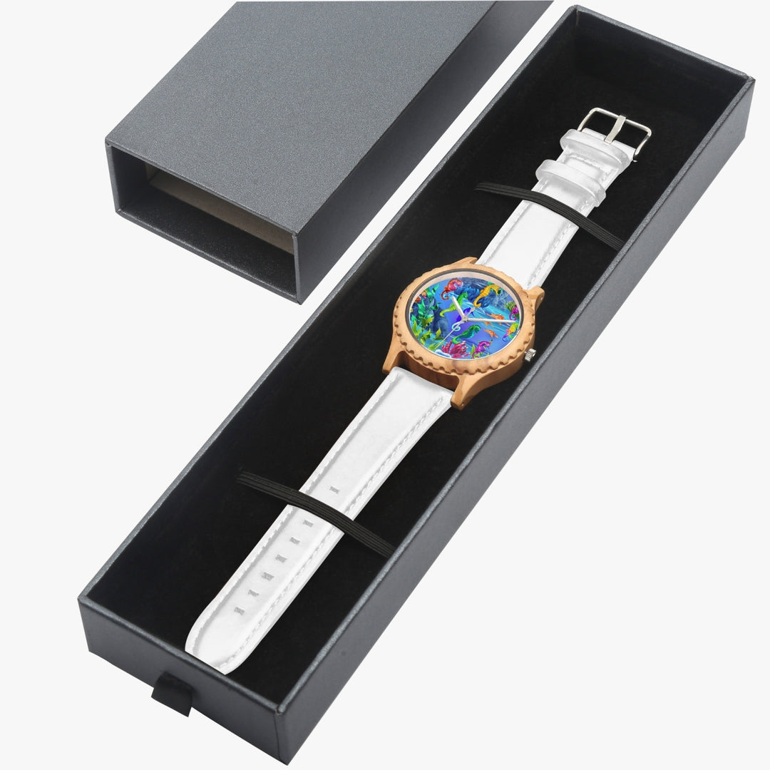 TI Amo I love you - Exclusive Brand - Seahorse - Unisex Designer Italian Olive Wood Watch - Leather Strap