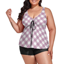 Load image into Gallery viewer, Ti Amo I love you - Exclusive Brand  - Liliy &amp; Bouquet Checkered Pattern - Women&#39;s Plus Size Split 2pc Swimsuit - Sizes XL-6XL
