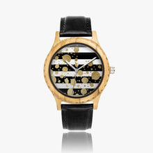 Load image into Gallery viewer, Ti Amo I love you - Exclusive Brand - Black &amp; White Stripes with Gold Dots - Unisex Designer Italian Olive Wood Watch - Leather Strap
