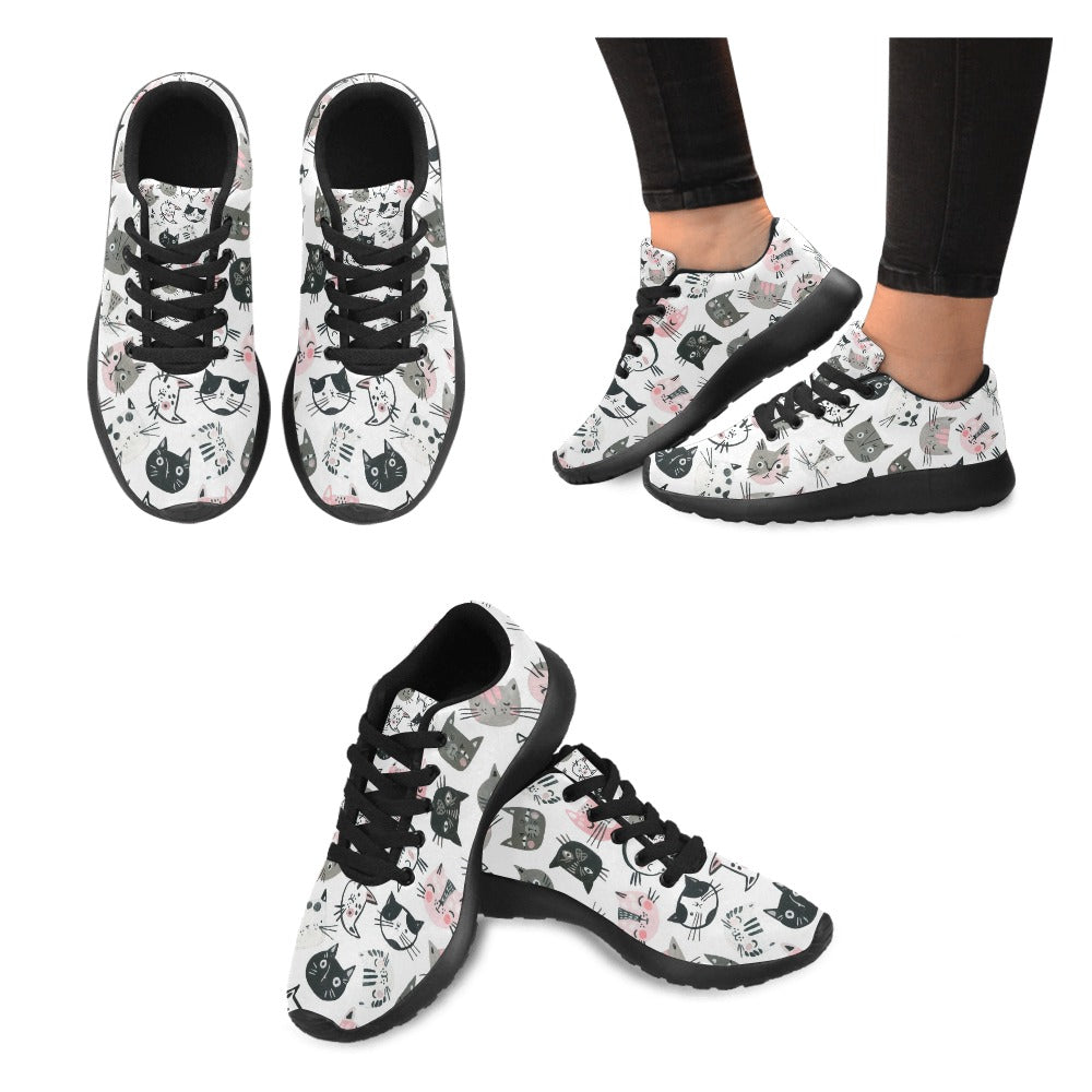 Ti Amo I love you  - Exclusive Brand - White with Black, Grey & Pink Cat Faces - Kid's Sneakers (Little Kid / Big Kid) - Sizes Child 10.5C-13 C & Youth 1-6