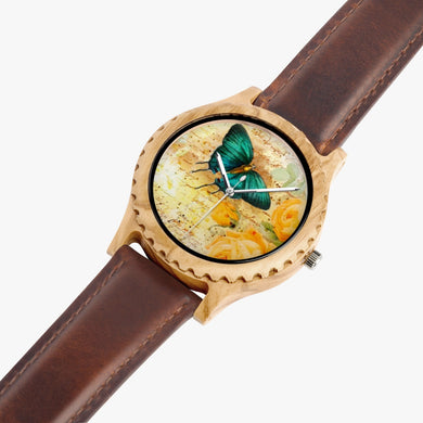 Ti Amo I love you - Exclusive Brand - Butterfly - Womens Designer Italian Olive Wood Watch - Leather Strap