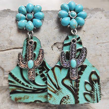 Load image into Gallery viewer, Turquoise Cactus Dangle Earrings
