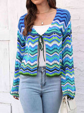 Load image into Gallery viewer, Striped Openwork Tied Cardigan
