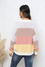 Load image into Gallery viewer, Waffle-Knit Round Neck Dropped Shoulder Color Block Sweater
