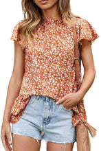 Load image into Gallery viewer, Floral Flutter Sleeve Frill Trim Blouse
