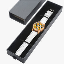 Load image into Gallery viewer, Ti Amo I love you - Exclusive Brand  - Black &amp; White Stripes with Sunflowers - Italian Olive Lumber Wooden Watch - Leather Strap
