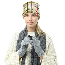 Load image into Gallery viewer, Ti Amo I love you Exclusive Brand  - Beige with Taupe Red &amp; Gold Stripes - Unisex Knit Hat
