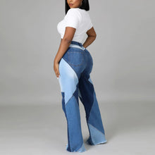 Load image into Gallery viewer, Womens Mixed Color Block Jeans - High Waist Tight Hip Denim Pants
