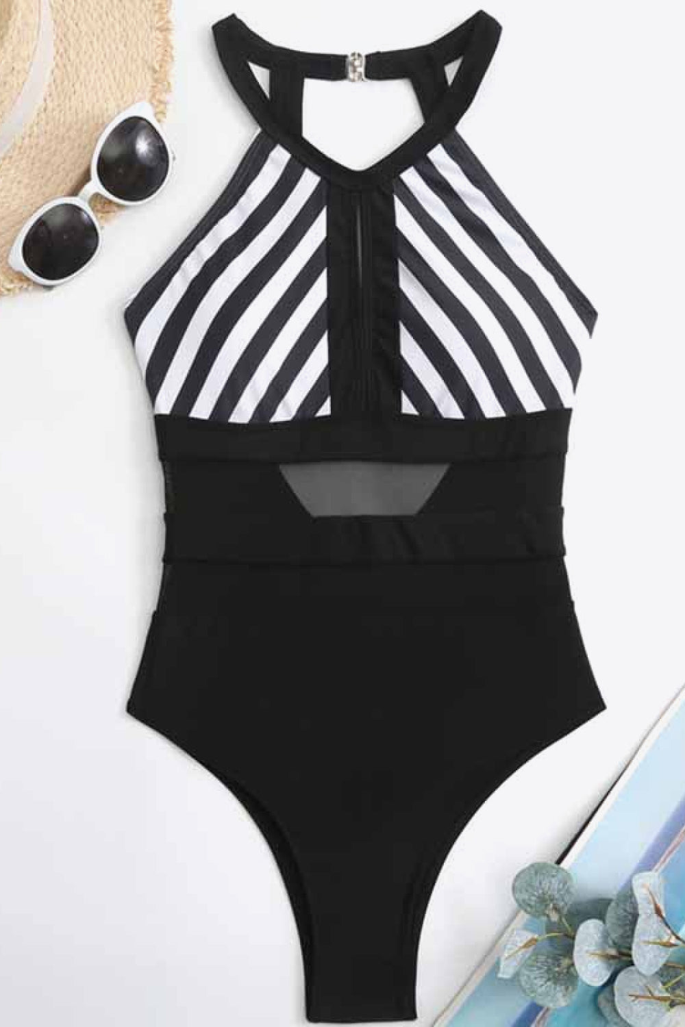 Striped Backless One-Piece Swimsuit - Sizes S-2XL