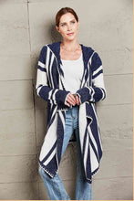 Load image into Gallery viewer, Woven Right Striped Open Front Hooded Cardigan
