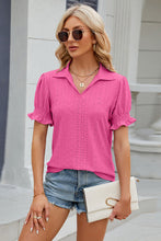 Load image into Gallery viewer, 8 Colors - Eyelet Johnny Collar Short Sleeve Blouse
