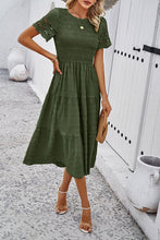 Load image into Gallery viewer, Smocked Round Neck Short Sleeve Midi Dress
