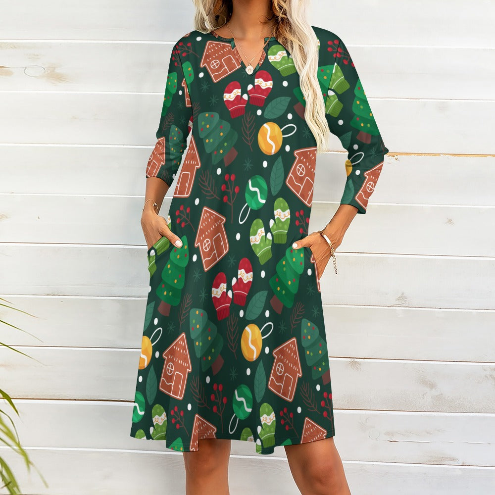 Ti Amo I love you - Exclusive Brand - 10 Styles -  Winter Christmas Patterns - 7-point Sleeve Dresses - Sizes S-5XL