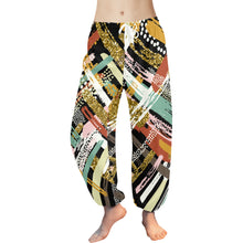 Load image into Gallery viewer, Ti Amo I love you - Exclusive Brand  - Black with Criss Crossed Colorful Diagonal Stripes - Women&#39;s Harem Pants - Sizes XS-2XL
