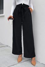 Load image into Gallery viewer, High Waist Ruched Tie Front Wide Leg Pants
