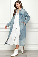 Load image into Gallery viewer, Veveret Full Size Distressed Raw Hem Pearl Detail Button Up Jacket
