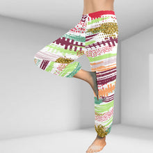 Load image into Gallery viewer, Ti Amo I love you  - Exclusive Brand  - White Stripes with Colorful Horizontal Stripes - Women&#39;s Harem Pants
