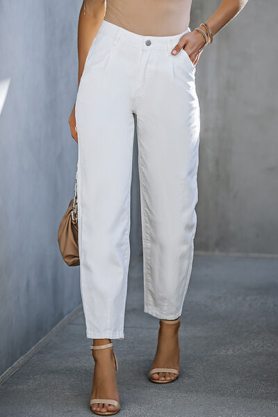 White - High-Waist Straight Jeans