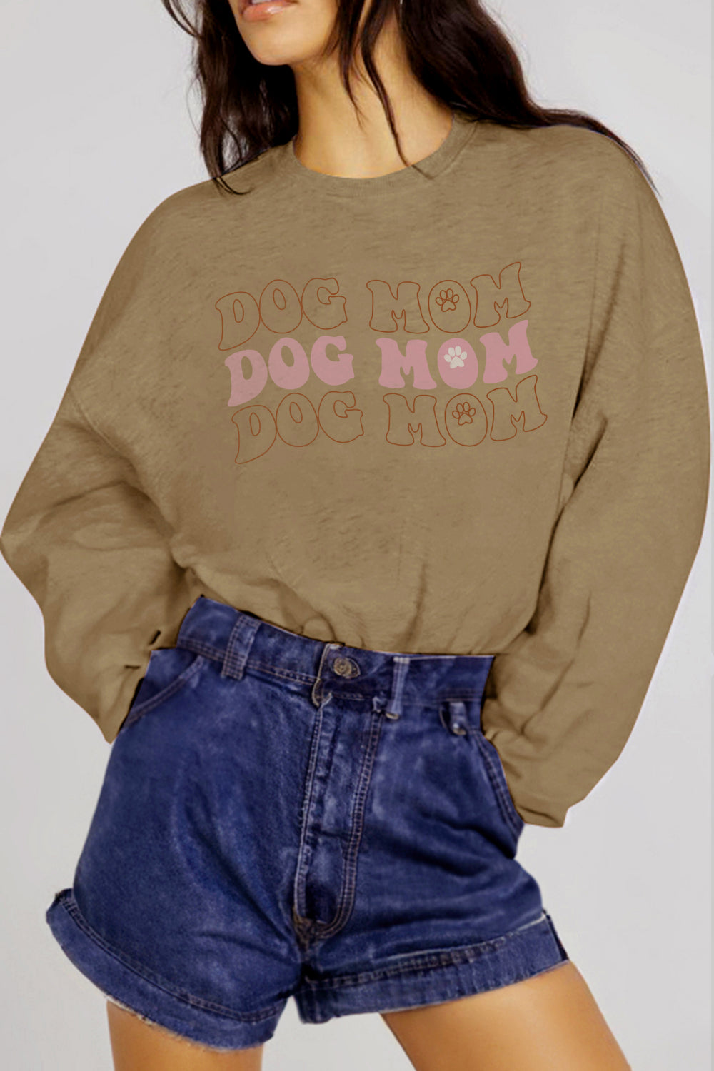 Womens - Simply Love - Taupe - Full Size Graphic DOG MOM Sweatshirt