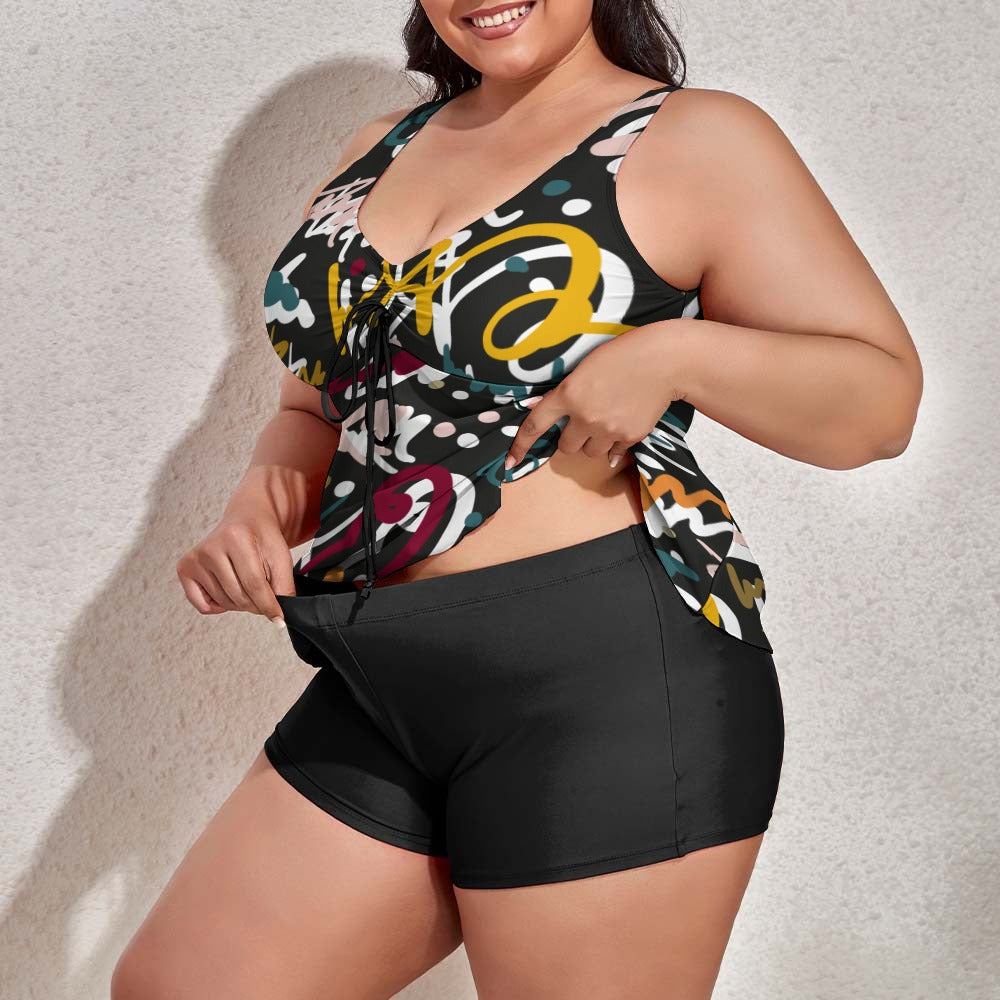 Ti Amo I love you - Exclusive Brand - Women's Plus Size -2pc Drawstring Swimsuit - Sizes XL-6XL