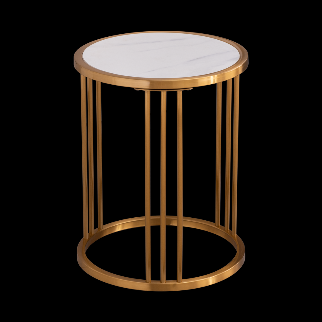 Sintered Stone Round Side/End Table with Golden Stainless Steel Frame