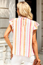 Load image into Gallery viewer, Ruffled Striped Round Neck Cap Sleeve Blouse
