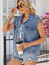 Load image into Gallery viewer, Pocketed Button Up Sleeveless Denim Jacket
