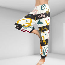 Load image into Gallery viewer, Ti Amo I love you  - Exclusive Brand  - Black &amp; White Stripes with Colorful Squiggles - Women&#39;s Harem Pants - Sizes XS-2XL
