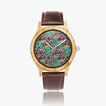 Load image into Gallery viewer, Ti Amo I love you - Exclusive Brand - Leopard &amp; Teal Pattern - Womens Designer Italian Olive Wood Watch - Leather Strap 45mm Brown
