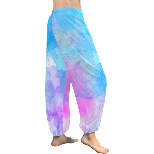 Ti Amo I love you - Exclusive Brand  - Picton Blue & Lavender Watercolor - Women's Harem Pants - Sizes XS- 2XL