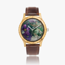 Load image into Gallery viewer, Ti Amo I love you - Exclusive Brand - Purple Floral &amp; Writing Pattern - Womens Designer Italian Olive Wood Watch - Leather Strap 45mm Brown
