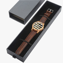 Load image into Gallery viewer, Ti Amo I love you - Exclusive Brand - Black &amp; White Stripes with Gold Dots - Unisex Designer Italian Olive Wood Watch - Leather Strap
