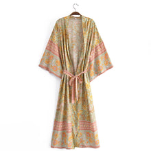 Load image into Gallery viewer, Spring Women Rayon Positioning Floral Belt Long Kimono Cardigan Kimono
