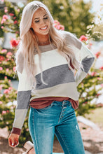 Load image into Gallery viewer, Woven Right Color Block Drop Shoulder Round Neck Sweater
