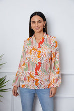 Load image into Gallery viewer, Floral Frill Notched Long Sleeve Blouse
