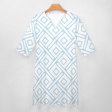 Load image into Gallery viewer, TI Amo I love you - Exclusive Brand  - White with Aqua Diamonds - 7-point sleeve dress - Sizes S-5XL
