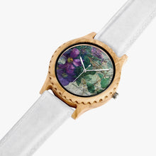 Load image into Gallery viewer, Ti Amo I love you - Exclusive Brand - Purple Floral &amp; Writing Pattern - Womens Designer Italian Olive Wood Watch - Leather Strap
