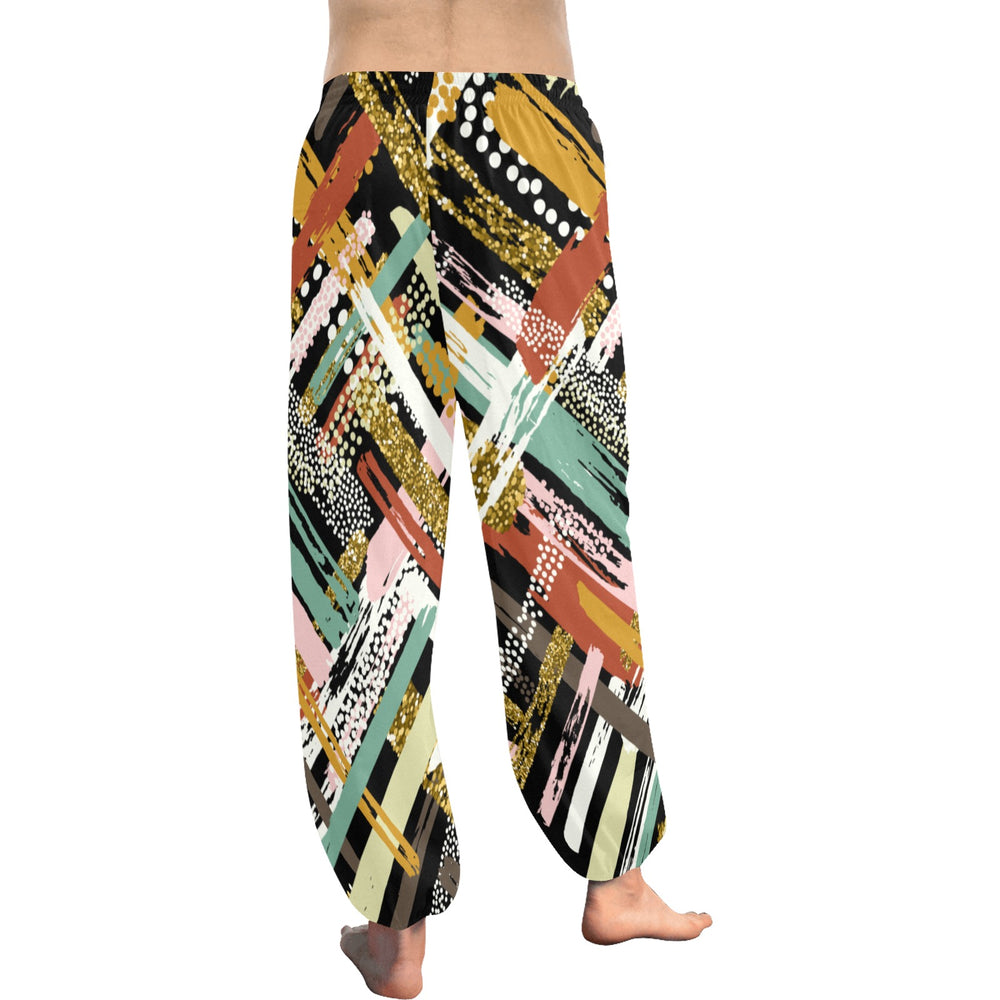 Ti Amo I love you - Exclusive Brand  - Black with Criss Crossed Colorful Diagonal Stripes - Women's Harem Pants - Sizes XS-2XL