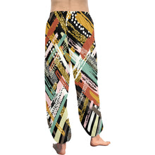 Load image into Gallery viewer, Ti Amo I love you - Exclusive Brand  - Black with Criss Crossed Colorful Diagonal Stripes - Women&#39;s Harem Pants - Sizes XS-2XL
