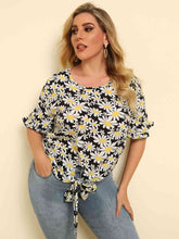 Load image into Gallery viewer, Plus Size Floral Round Neck Tie Hem Blouse
