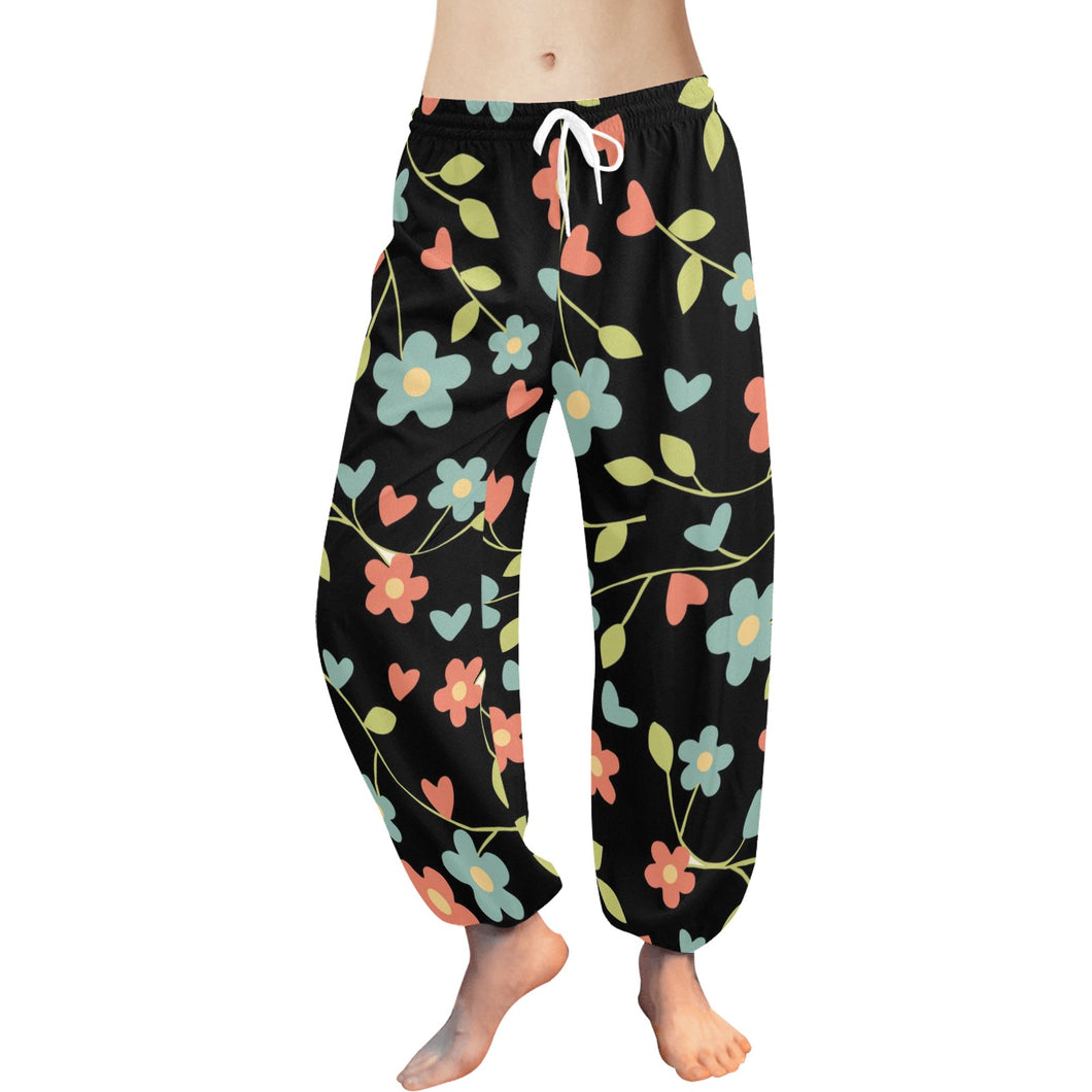 Ti Amo I love you  - Exclusive Brand  - Black Floral Pattern - Women's Harem Pants