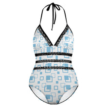 Load image into Gallery viewer, Ti Amo I love you - Exclusive Brand - White with Glacier Squares - Plus Size Swimsuit - Sizes XL-4XL
