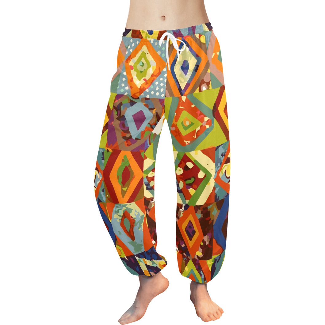 Ti Amo I love you  - Exclusive Brand  - Orange Geometircal Diamond Pattern - Women's Harem Pants