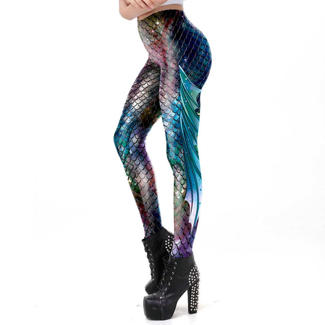 Womens Mermaid Scales Pattern - High Waisted Yoga Leggings Pants - Sizes S-XL