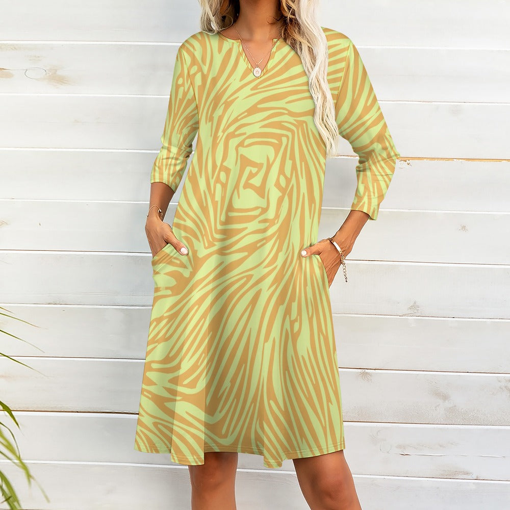 Ti Amo I love you - Exclusive Brand - Deco with Whiskey Stripes- 7-point Sleeve Dress - Sizes S-5XL (0-26)